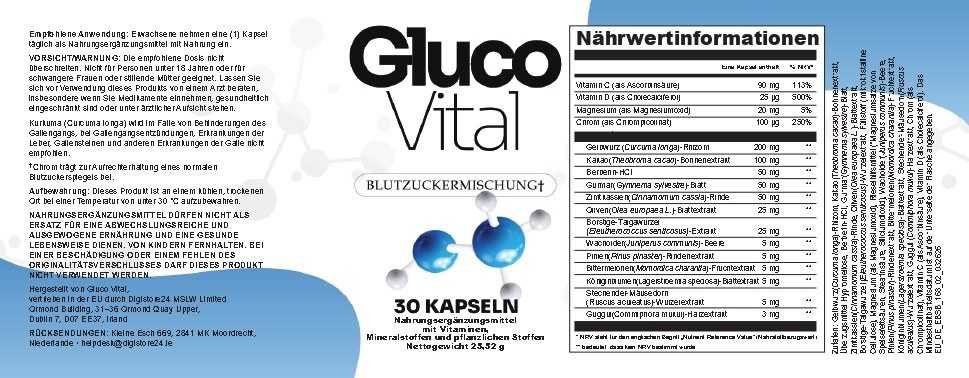 GlucoVital Etikett und Nährwertinformationen